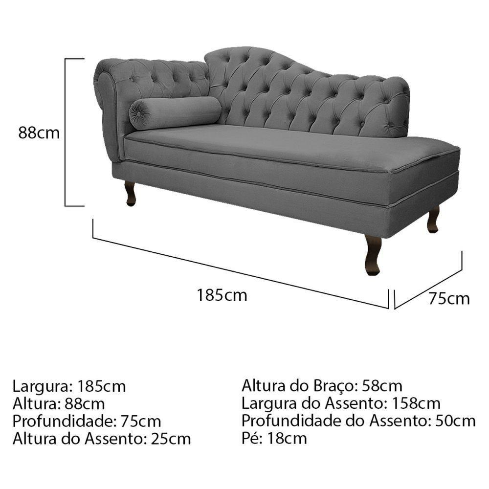 Kit Diva 185Cm Lado Direito E 02 Poltronas Julia Linho - Doce Sonho Móveis Cinza Escuro - 5