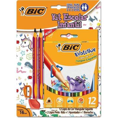 Kit Escolar Infantil BIC Lápis de Cor Triangular Grafite Borracha