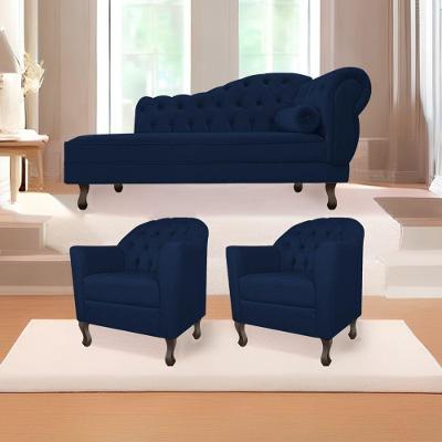 Kit Diva 160Cm Lado Esquerdo E 02 Poltronas Julia Suede - Doce Sonho Móveis Azul Marinho