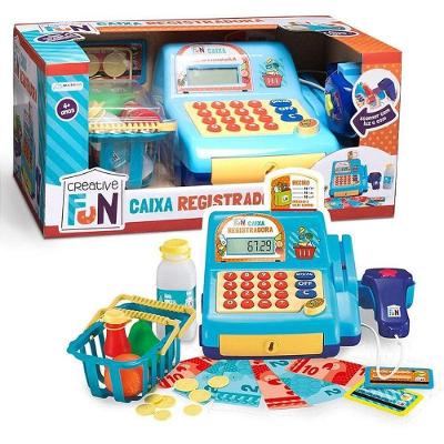 Caixa Registradora de Brinquedo com Som e Calculadora Azul Multikids