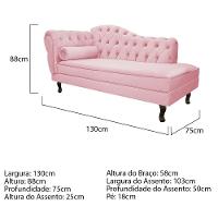 Kit Diva Recamier Diana 130Cm Lado Direito E 01 Poltrona Classic Suede - Doce Sonho Móveis Rosa Bebê - 6
