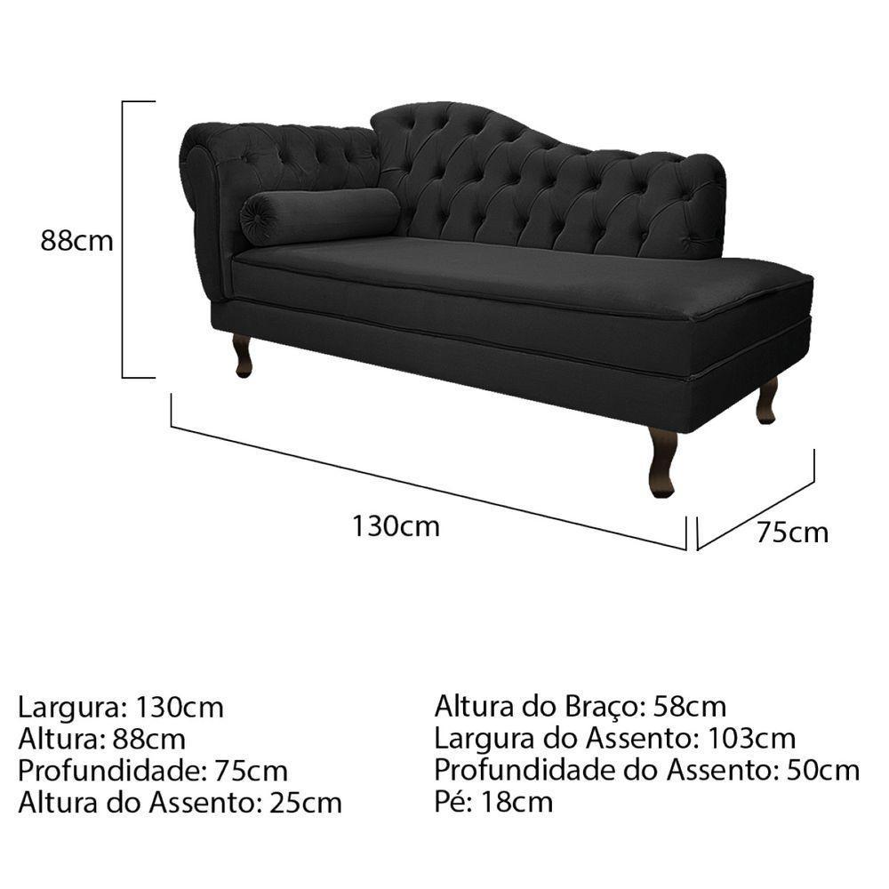 Kit Diva Recamier Diana 130Cm Lado Direito E 01 Poltrona Classic Suede - Doce Sonho Móveis Preto - 6