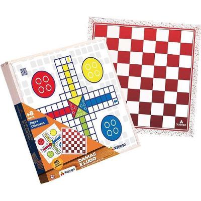 Jogo de Tabuleiro Dama e Ludo Madeira Peças Plásticas Xalingo