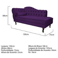 Kit Diva Recamier Diana 130Cm Lado Direito E 01 Poltrona Classic Suede - Doce Sonho Móveis Roxo - 6