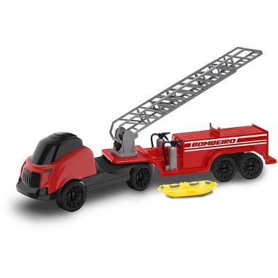 Caminhão Comboio Bombeiro Escada Extensora Plástico Vermelho Cardoso Toys