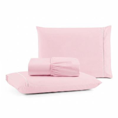 Jogo de Cama Lençol Egípcio Queen 3 Peças Micropercal 600 Fios Rosa