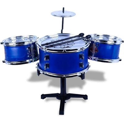 Bateria Infantil com 3 Bumbos 1 Prato e 2 Baquetas Azul Music