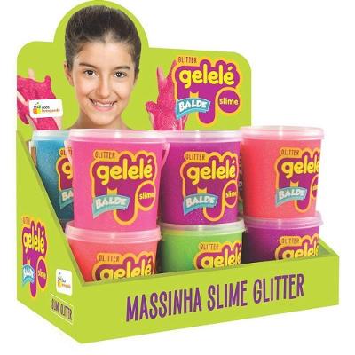 Kit 12 Slime Gelelé Balde Glíter 457g Atóxico Doce Brinquedo