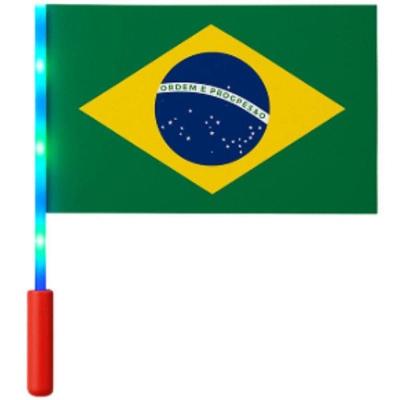 Bandeira com Haste LED Copa do Mundo Brasil 20x28cm Kit 12 Verde