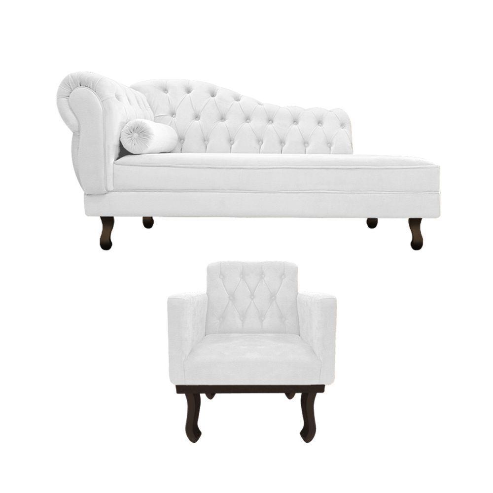 Kit Diva Recamier Diana 130Cm Lado Direito E 01 Poltrona Classic Corano - Doce Sonho Móveis Branco - 7