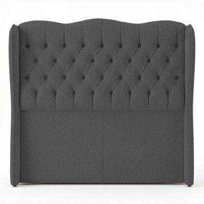 Cabeceira Alora King Size Estofada Capitonê no Box MDF Bouclê Cinza Escuro Abmaza