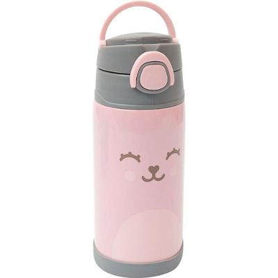 Garrafa Térmica Gummy Rosa 400ML Aço Inoxidável Canudo de Silicone Tampa Fliptop Buba