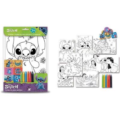 Kit de Pintura Infantil Stitch 20 Peças com Lápis Pincéis e Aquarelas VP