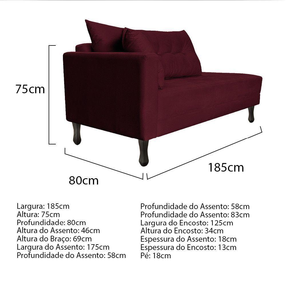 Kit Diva Recamier Azura 185Cm Lado Direito E 02 Poltronas Classic Suede - Doce Sonho Móveis Bordô - 4