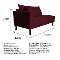 Kit Diva Recamier Azura 185Cm Lado Direito E 02 Poltronas Classic Suede - Doce Sonho Móveis Bordô
