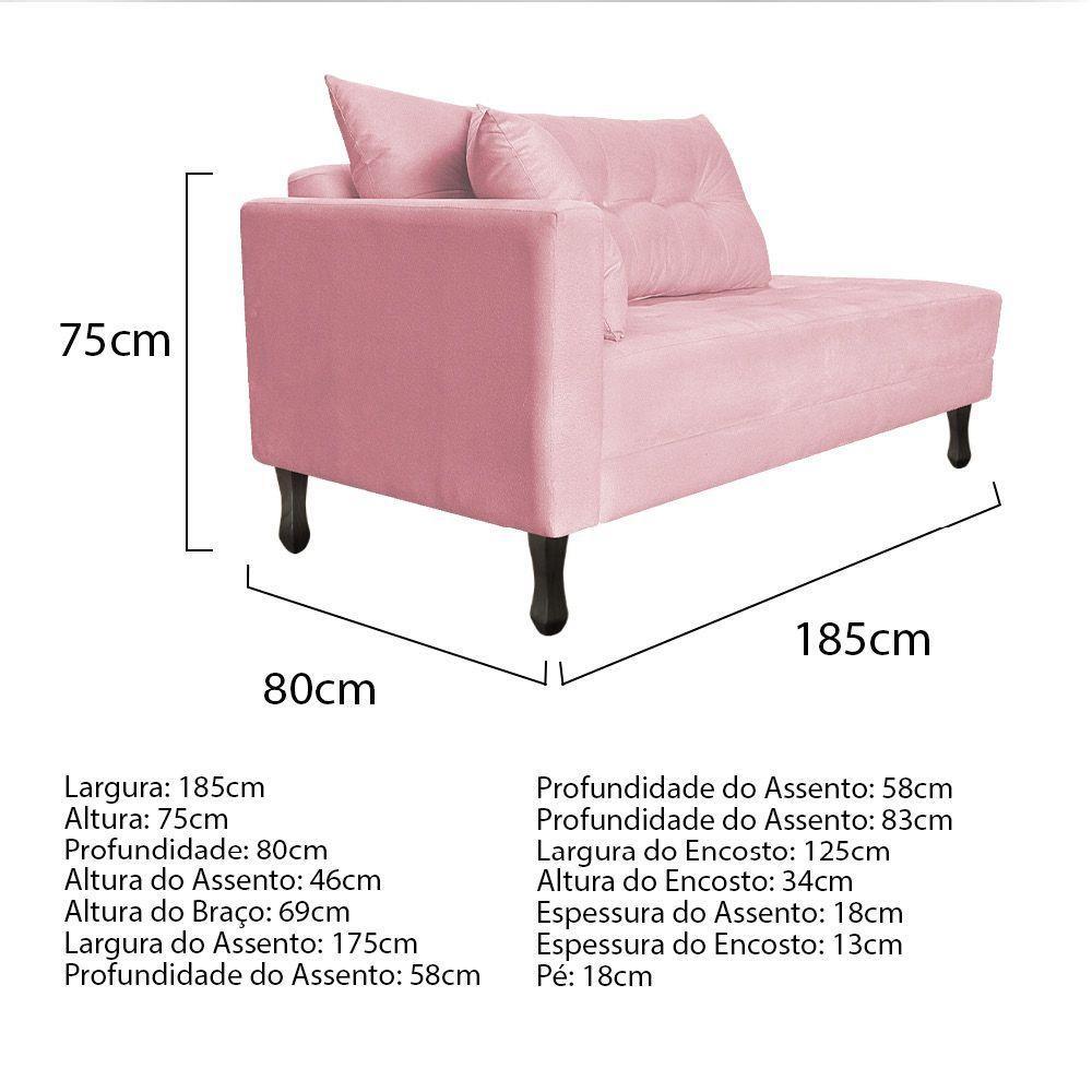 Kit Diva Recamier Azura 185Cm Lado Direito E 02 Poltronas Classic Suede - Doce Sonho Móveis Rosabebê - 4