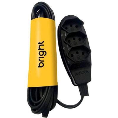 Extensão Elétrica Tripolar 2m com 3 Tomadas Bivolt Preta Bright