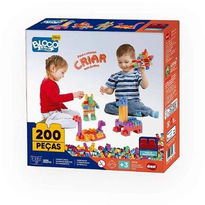 Brinquedo Educativo Monta Mais Blocolândia Click 200 Peças Coloridas Dismat