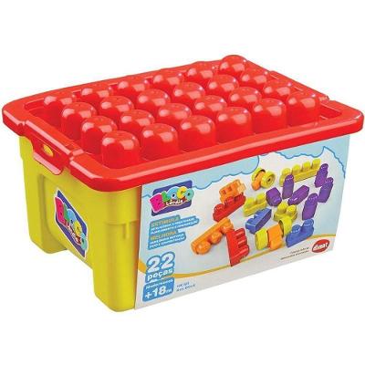 Brinquedo para Montar Box Block 22 Peças Colorido Dismat Brinquedos