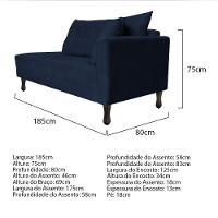 Kit Diva Recamier Azura 185Cm Lado Esquerdo E 02 Poltronas Suede - Doce Sonho Móveis Azulmarinho