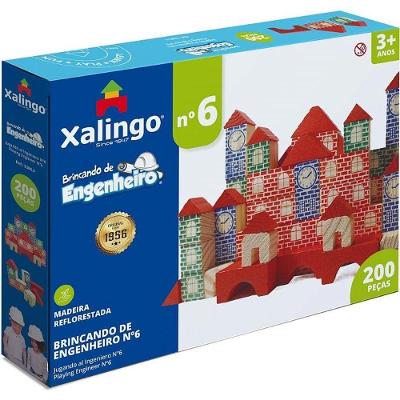 Brinquedo Educativo Brincando de Engenheiro 200 Peças Madeira Xalingo