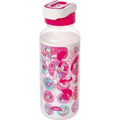 Garrafa Plástica Minnie Tampa Automática 600ML Vermelha Plasútil
