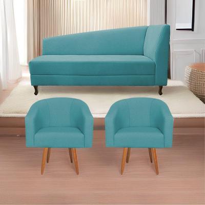 Kit Diva 160Cm Lado Esquerdo E 02 Poltronas Luiza Suede - Doce Sonho Móveis Azul Turquesa