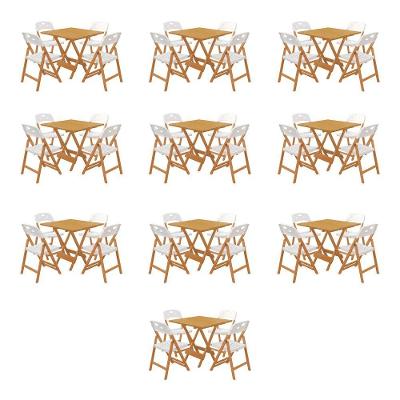Kit 10 Mesas Dobráveis Elegance 4 Lugares Ripas com Cadeiras Polipropileno Branco Mega Madeira