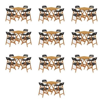 Kit 10 Mesas Dobráveis Elegance 4 Lugares MDF Preto 70x70 Mega Madeira