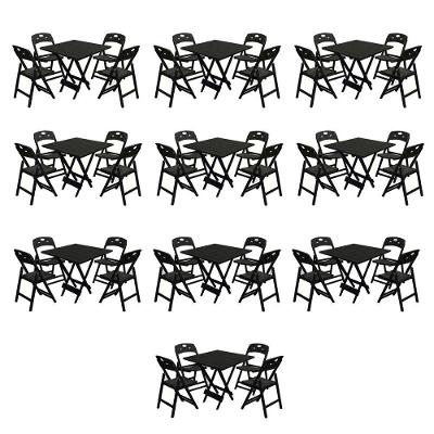 Kit 10 Mesas Dobráveis Elegance 70x70 Tampo Madeira 8 Ripas com 4 Cadeiras Preto