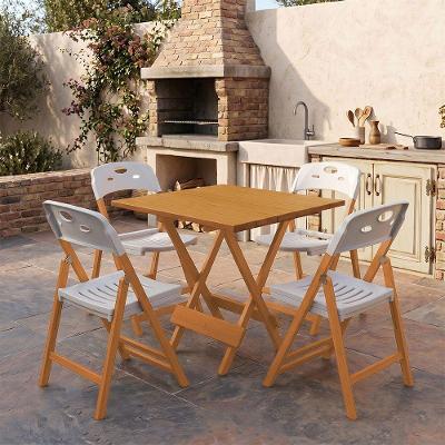 Conjunto Mesa Dobrável Elegance e 4 Cadeiras Tampo MDF Polipropileno Branco Mega Madeira