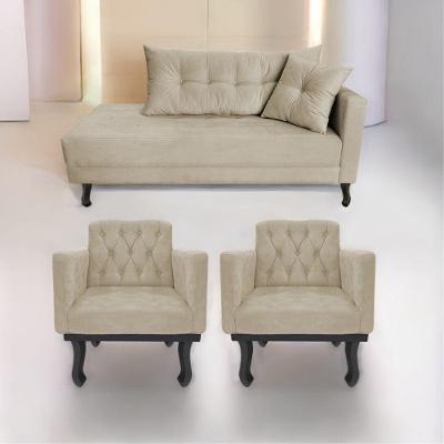 Kit Diva Recamier Azura 185Cm Lado Esquerdo E 02 Poltronas Classic Suede - Doce Sonho Móveis Bege