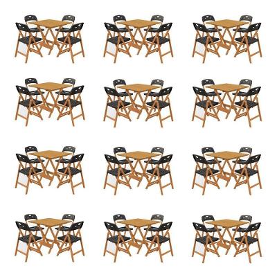 Kit 12 Mesas Dobráveis Elegance 4 Lugares MDF Preto 70x70 Mega Madeira