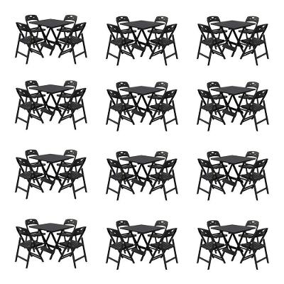 Kit 12 Mesas Dobráveis Elegance 4 Lugares MDF com Cadeiras Preto Mega Madeira