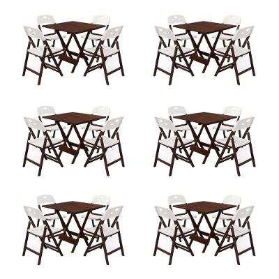 Kit 6 Mesas Dobráveis Elegance 4 Lugares MDF com Cadeiras Polipropileno Imbuia Mega Madeira