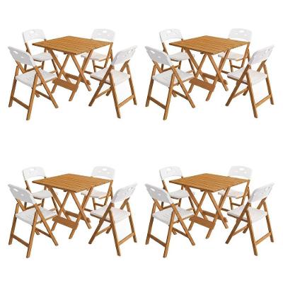 Kit 4 Mesas Dobráveis Elegance 4 Lugares Tampo em MDF 8 Ripas Branco Mega Madeira