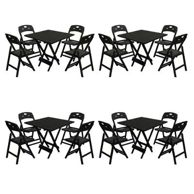 Kit 4 Mesas Dobráveis Elegance 4 Lugares Madeira Preto 70x70 Mega Madeira