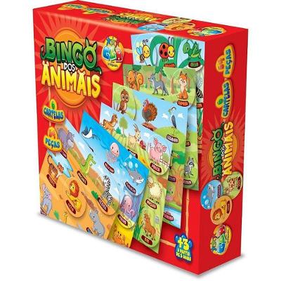 Jogo de Bingo dos Animais 54 Peças com 6 Cartelas Educativo GGB Plast