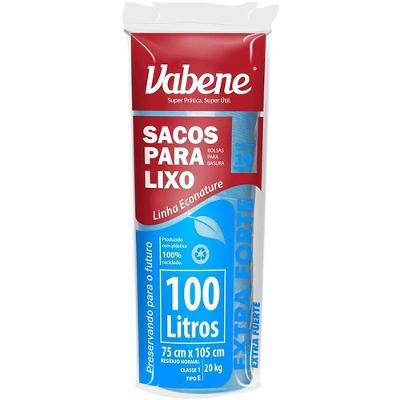 Saco para Lixo 100L Plástico Azul 75x105CM 40 Micras Rolo 10 Unidades Vabene