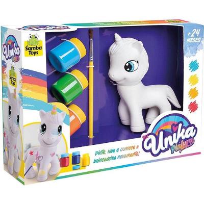 Boneco Unika Unicórnio Pintura Lavável Vinil Branco Samba Toys