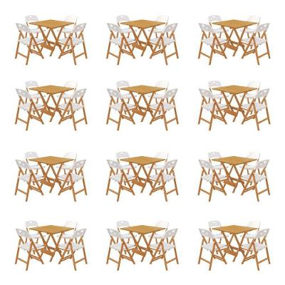 Kit 12 Mesas Dobráveis Elegance 4 Lugares MDF Cadeiras Branco 70CM Mega Madeira