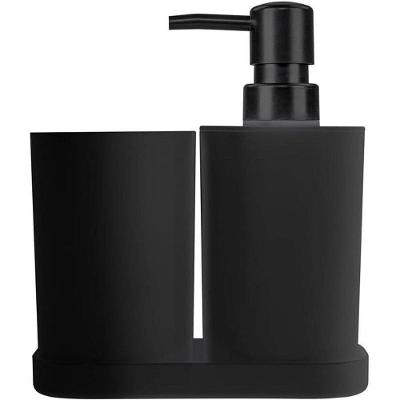 Kit Utensílios para Banheiro 3 Peças Saboneteira Porta Escovas Dispenser Preto Ordene