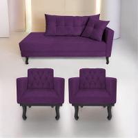 Kit Diva Recamier Azura 185Cm Lado Esquerdo E 02 Poltronas Classic Suede - Doce Sonho Móveis Roxo - 1