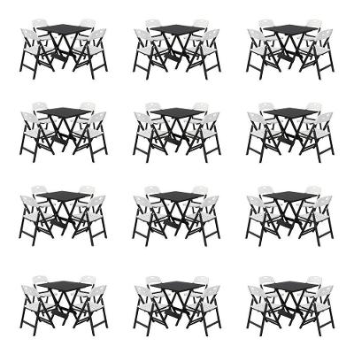 Kit 12 Mesas Dobráveis Elegance 4 Lugares MDF com Cadeiras Preta 70x70 Mega Madeira