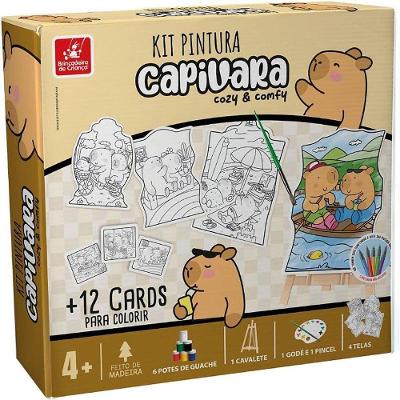 Kit Pintura Capivara com Telas Cards Pincel e Tintas Brinquedo Educativo