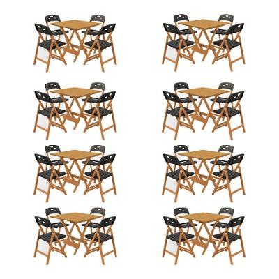Conjunto Elegance 8 Mesas Dobráveis 4 Lugares MDF Cadeiras Polipropileno Preto Mega Madeira