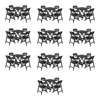 Kit 10 Mesas Dobráveis Elegance 4 Lugares MDF com Cadeiras Preto 70CM Mega Madeira