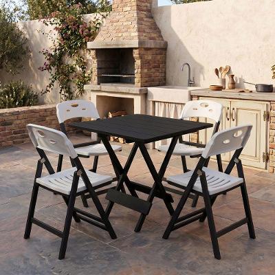 Conjunto Elegance 4 Lugares Mesa Dobrável Tampo Ripas Cadeiras Preto 70CM Mega Madeira