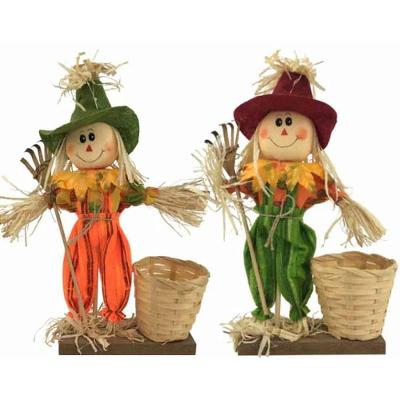 Enfeite Festa Junina Espantalho com Cesto 31cm Verde e Vinho Kit 4