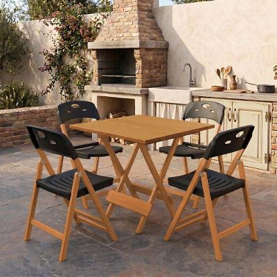 Conjunto Elegance 4 Lugares Mesa Dobrável Tampo MDF Cadeiras Polipropileno Preto Mega Madeira